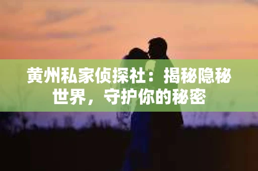 黄州私家侦探社：揭秘隐秘世界，守护你的秘密